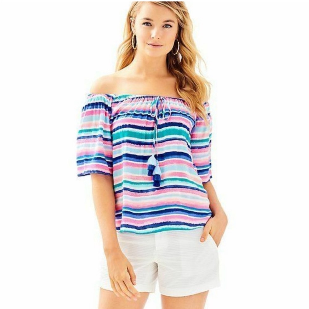 🪸Lilly Pulitzer Sain Top- Sandy Shell Stripes